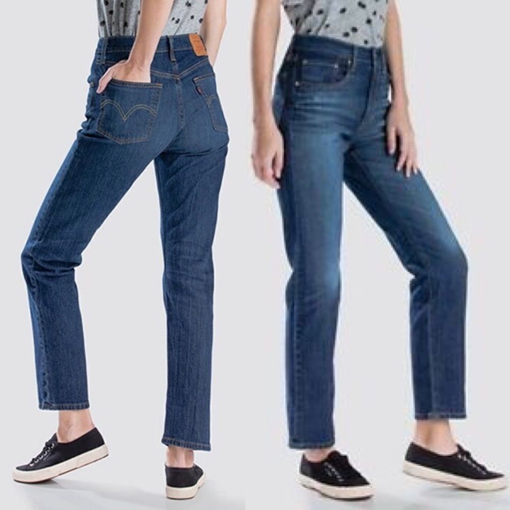 LEVI’s Premium 501 High Waisted Straight Leg Denim Jeans Dark Blue 26